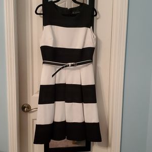 Black and white belted dress